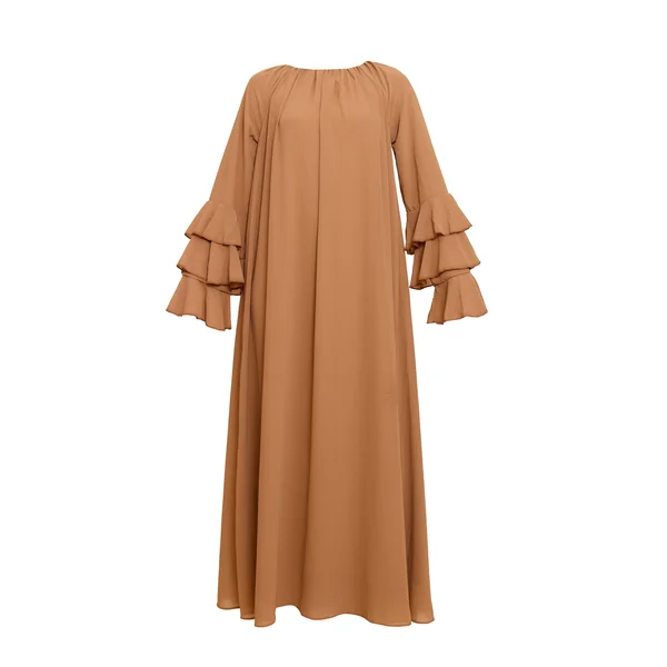 Chocolat Robe Longue En Mousseline Avec Détail De Manches À Volants
