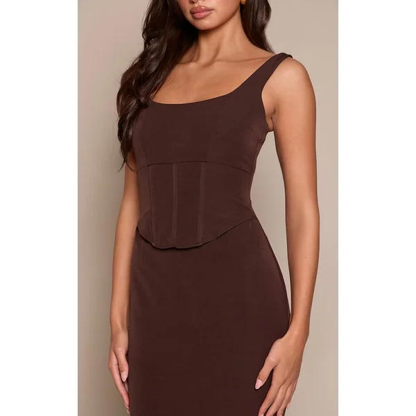 Chocolat Robe Longue En Tissu Tissé Avec Détail Corset