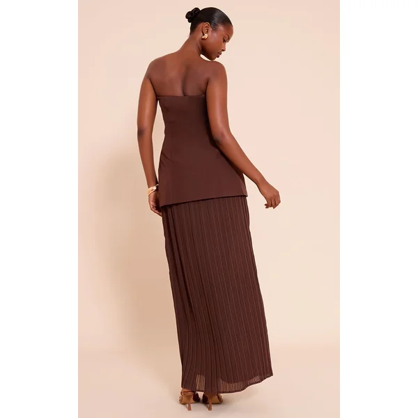 Chocolat Robe Maxi Bandeau À Jupe Plissée En Mousseline Avec Panneaux