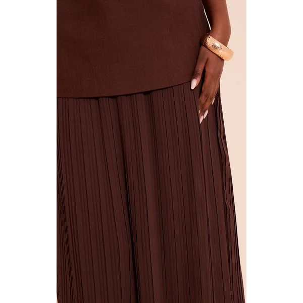 Chocolat Robe Maxi Bandeau À Jupe Plissée En Mousseline Avec Panneaux