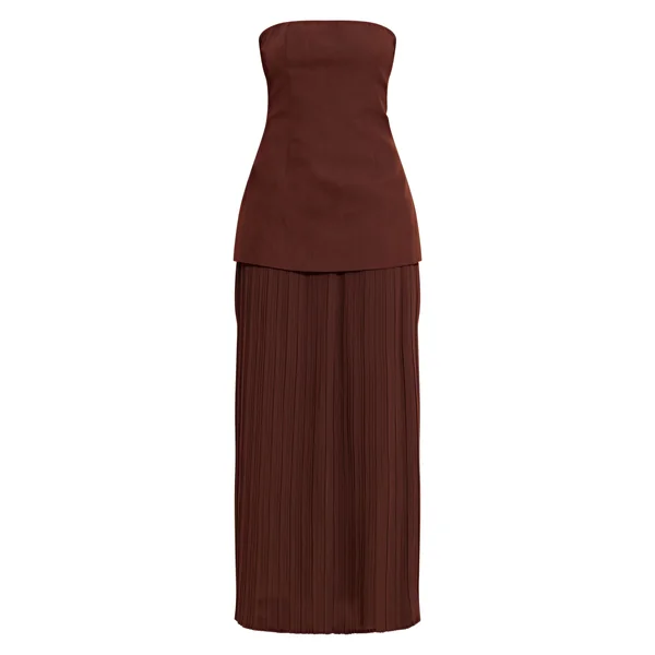 Chocolat Robe Maxi Bandeau À Jupe Plissée En Mousseline Avec Panneaux