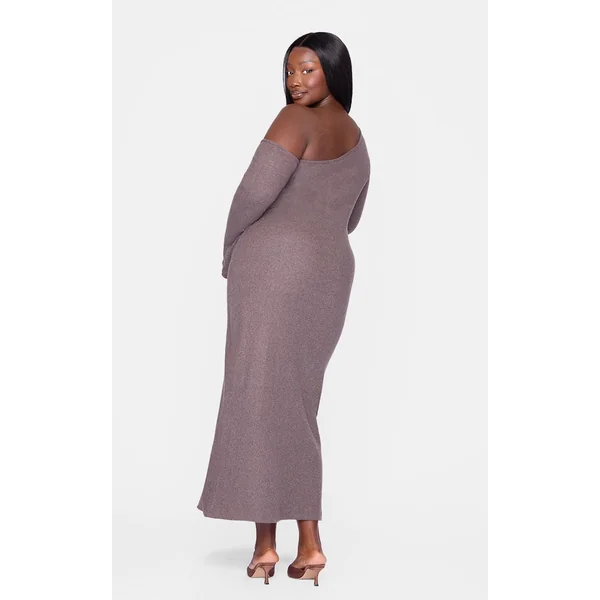 Chocolat Robe Maxi Grande Taille En Tissu Brossé Épais À Fronces Asymétriques