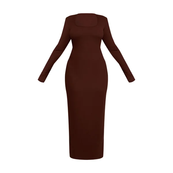 Chocolat Robe Maxi Grande Taille Sculptante À Encolure Carrée