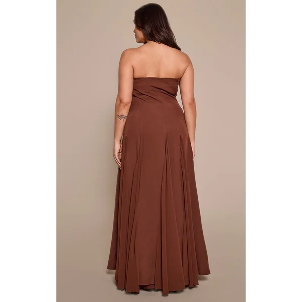 Chocolat Robe Maxi Plissée En Mousseline À Bandeau Contrasté Grande Taille