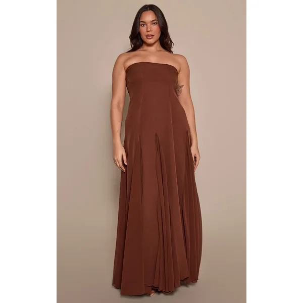 Chocolat Robe Maxi Plissée En Mousseline À Bandeau Contrasté Grande Taille