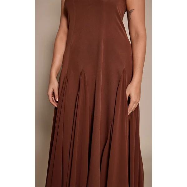 Chocolat Robe Maxi Plissée En Mousseline À Bandeau Contrasté Grande Taille