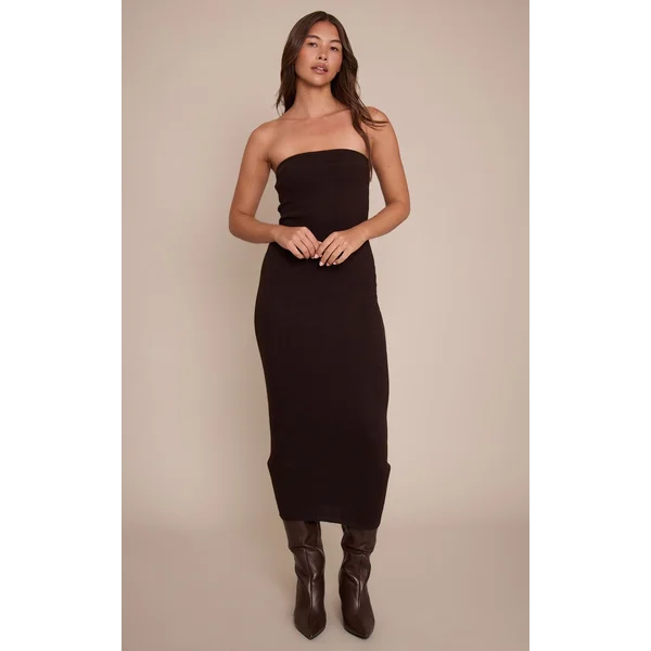 Chocolat Robe Midi Bandeau En Maille