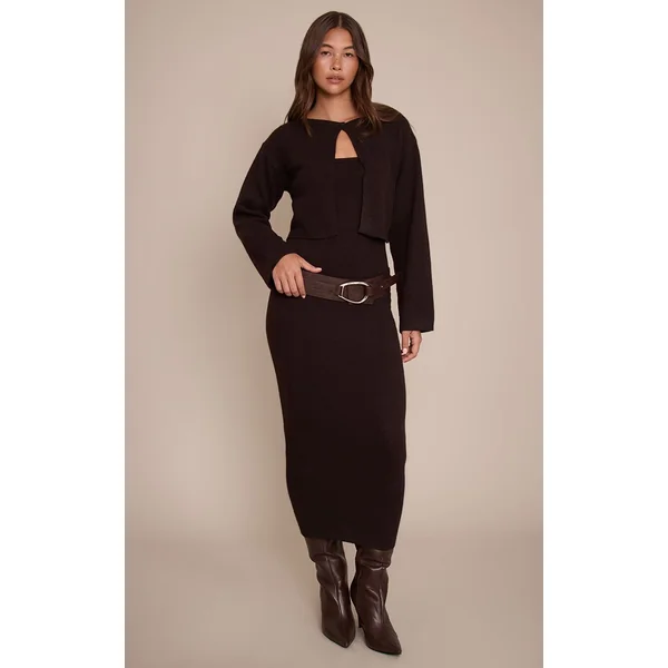 Chocolat Robe Midi Bandeau En Maille