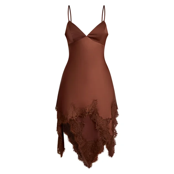 Chocolat Robe Mini En Satin Avec Détails De Dentelle