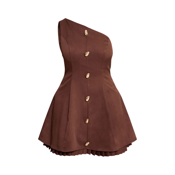 Chocolat Robe Mini Shape À Jupe Plissée Contrastante Et Épaule Dénudée