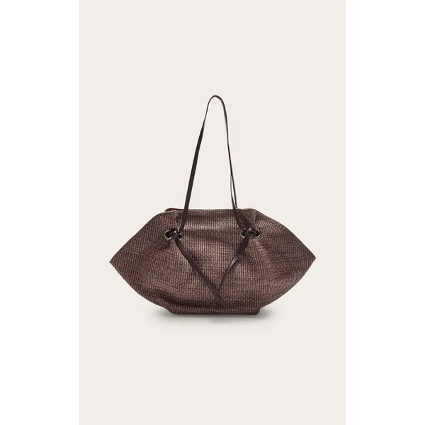 Chocolat Sac De Plage En Raphia Contrasté Avec Cordon De Serrage