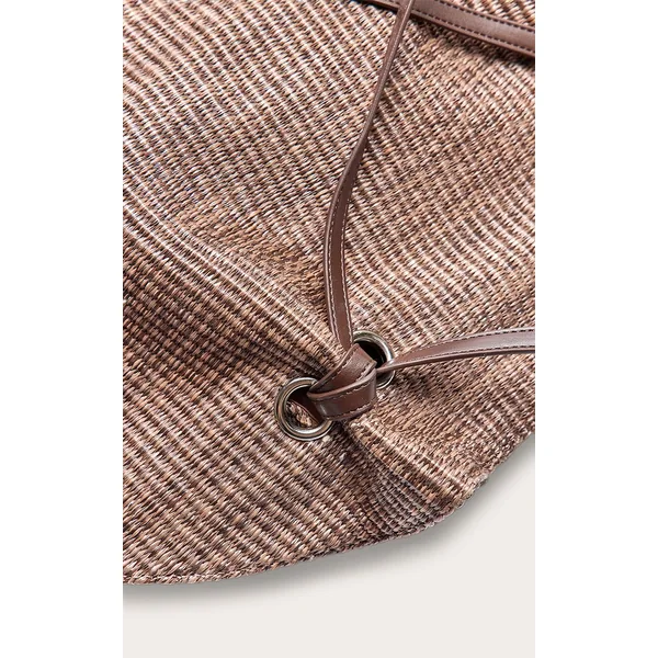 Chocolat Sac De Plage En Raphia Contrasté Avec Cordon De Serrage