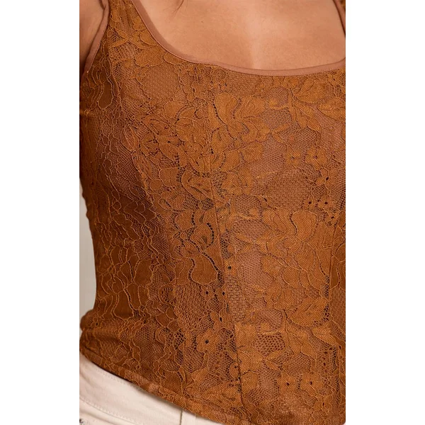 Chocolat Top Corset Long À Encolure Carrée En Dentelle Shape