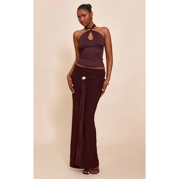 Chocolat Top Long Col Licou À Détail Bordure Double Couche Toucher Doux