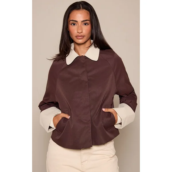 Chocolat Trench Court Contrasté Petite