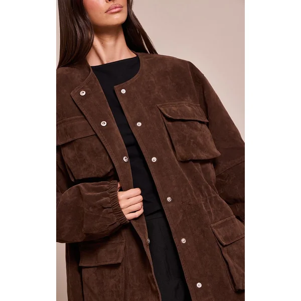 Chocolat Veste Structurée En Synthétique Avec Poches Détaillées Et Taille Ajustable