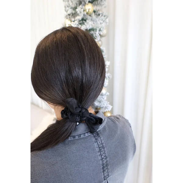 Chouchou bouclé - noir satin