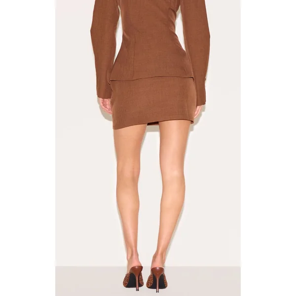 Châtaigne Jupe Courte Taille Mi-haute Tissée Ensemble Coordonné
