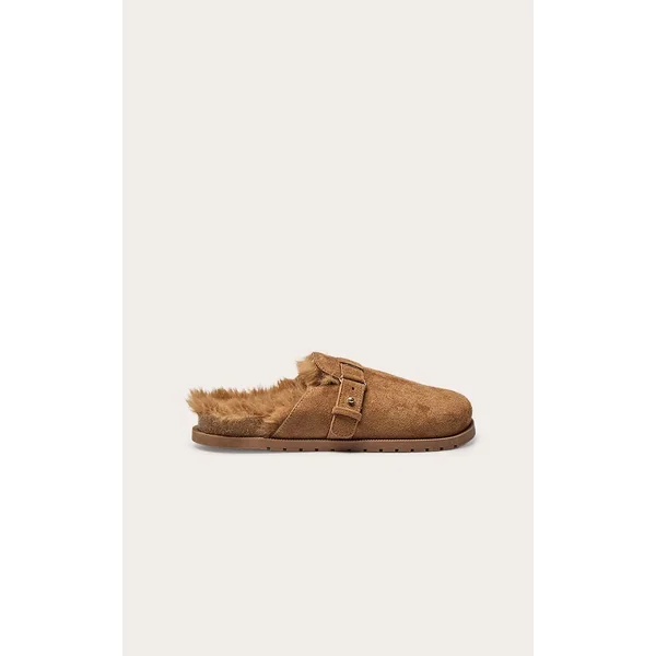 Châtaigne Mules À Boucle En Synthétique Doublées De Synthétique