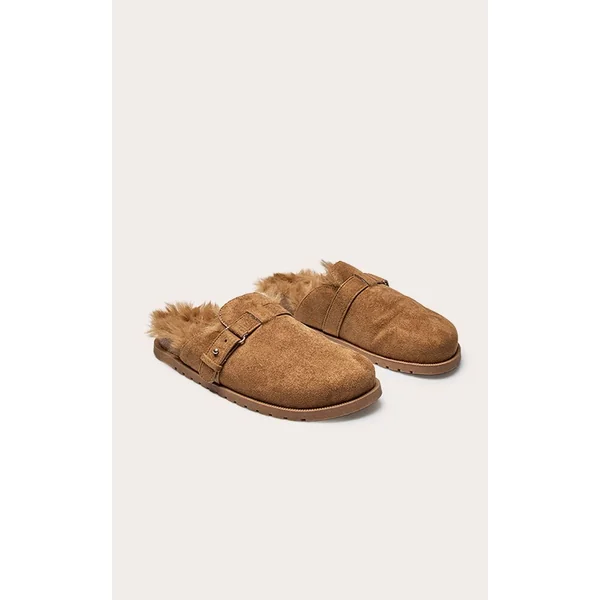 Châtaigne Mules À Boucle En Synthétique Doublées De Synthétique