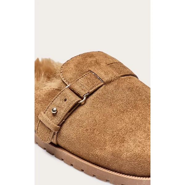 Châtaigne Mules À Boucle En Synthétique Doublées De Synthétique