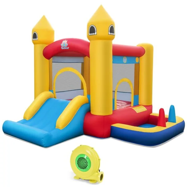Château Gonflable 6 en 1 Enfants avec Souffleur 480W Maison de Saut Gonflable en Tissu Oxford avec Piscine à Balles Panier de Basket Toboggan 50 Balles pour Jardin 3 Ans+