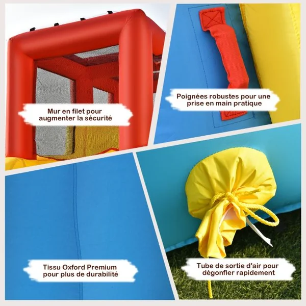Château Gonflable 7 en 1 avec Double Toboggan Aquatique Maison de Rebond Gonflable avec Mur d’Escalade Pistolet à Eau Ventilateur non inclus