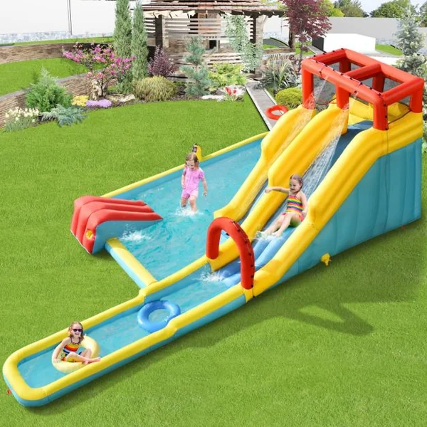 Château Gonflable 7 en 1 avec Double Toboggan Aquatique Maison de Rebond Gonflable avec Mur d’Escalade Pistolet à Eau Ventilateur non inclus