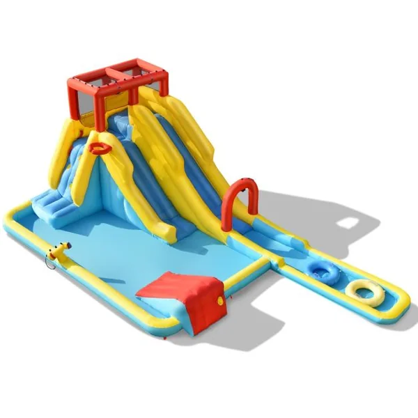 Château Gonflable 7 en 1 avec Double Toboggan Aquatique Maison de Rebond Gonflable avec Mur d’Escalade Pistolet à Eau Ventilateur non inclus