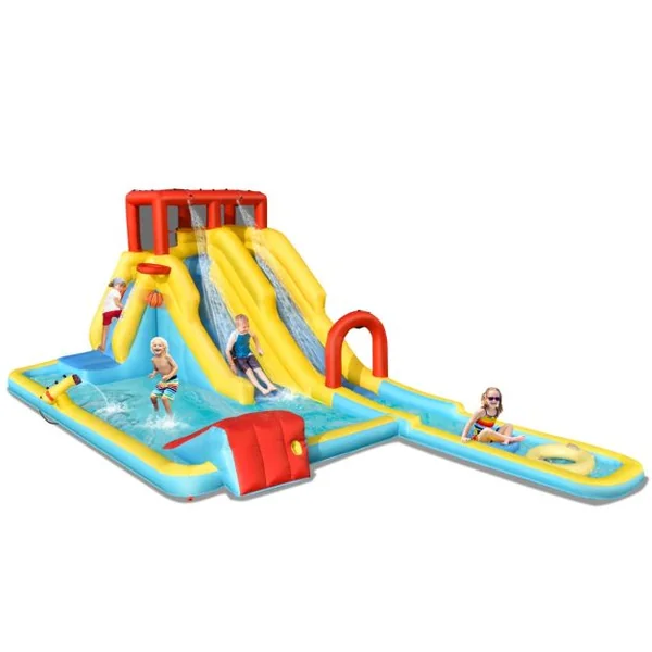 Château Gonflable 7 en 1 avec Double Toboggan Aquatique Maison de Rebond Gonflable avec Mur d’Escalade Pistolet à Eau Ventilateur non inclus