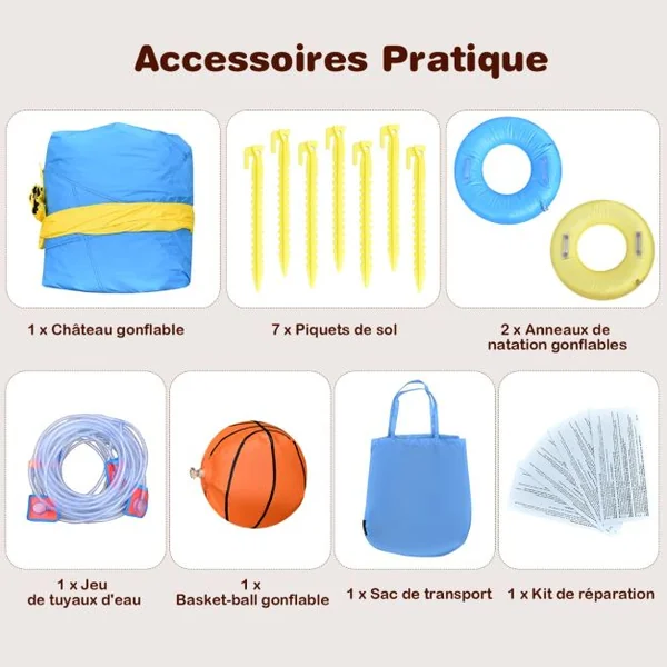 Château Gonflable 7 en 1 avec Double Toboggan Aquatique Maison de Rebond Gonflable avec Mur d’Escalade Pistolet à Eau Ventilateur non inclus