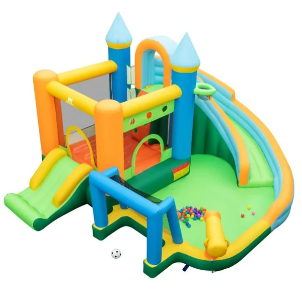 Château Gonflable Aquatique avec Toboggan&Zone de Saut Aire de Jeux avec Mur d'Escalade&50 Boules Océaniques Charge 90kg pour 3-10 Ans