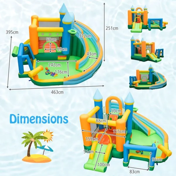 Château Gonflable Aquatique avec Toboggan&Zone de Saut Aire de Jeux avec Mur d'Escalade&50 Boules Océaniques Charge 90kg pour 3-10 Ans