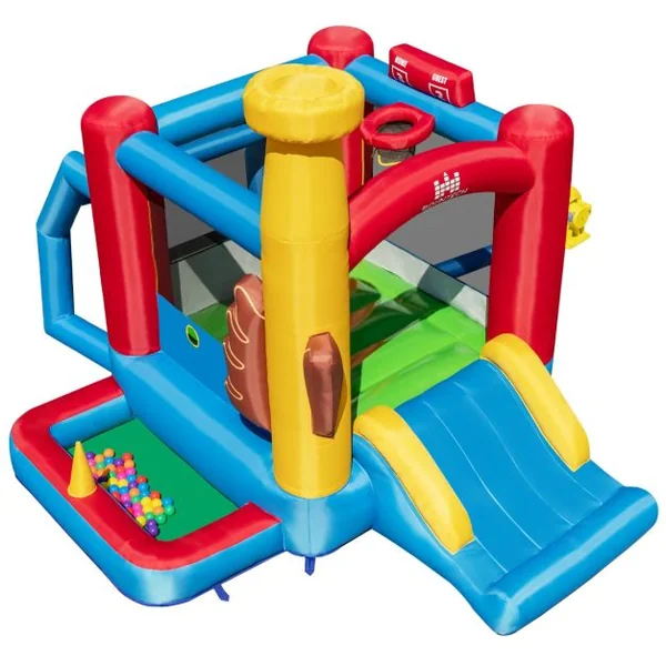 Château Gonflable avec Gonfleur 735 W Toboggan Zone de Saut et Kit de Réparation Piscine à Balles pour Enfants 3-10 Ans