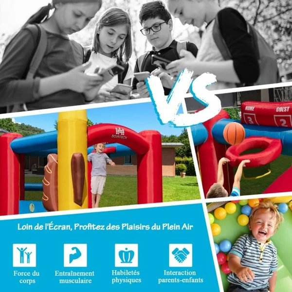 Château Gonflable avec Gonfleur 735 W Toboggan Zone de Saut et Kit de Réparation Piscine à Balles pour Enfants 3-10 Ans