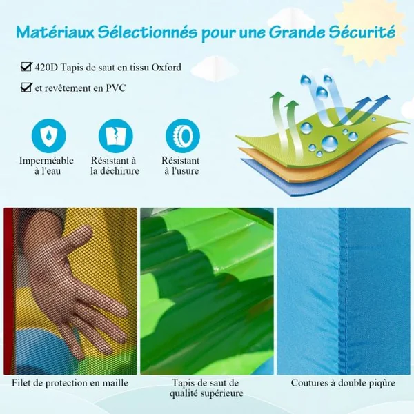 Château Gonflable avec Gonfleur 735 W Toboggan Zone de Saut et Kit de Réparation Piscine à Balles pour Enfants 3-10 Ans