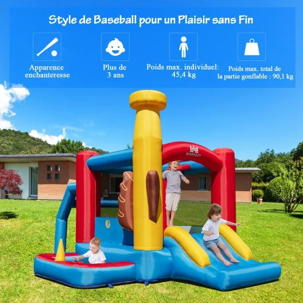 Château Gonflable avec Gonfleur 735 W Toboggan Zone de Saut et Kit de Réparation Piscine à Balles pour Enfants 3-10 Ans