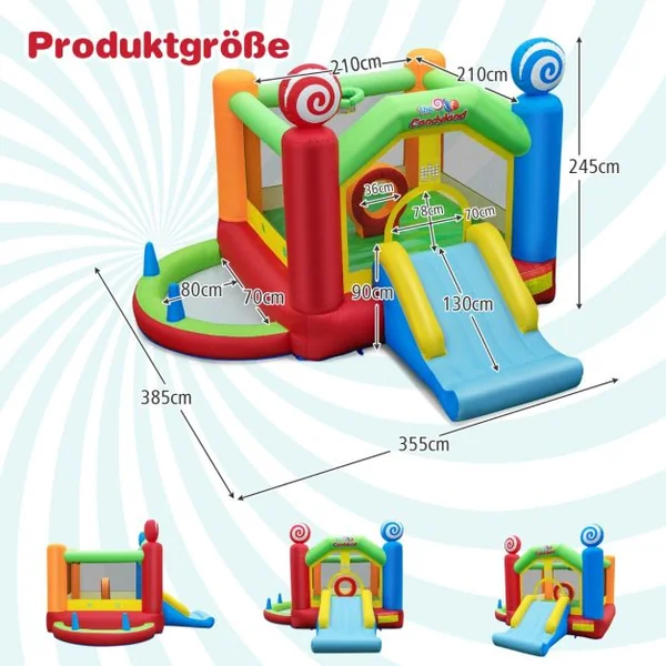 Château Gonflable avec Souffleur 680W Toboggan 50 Balles Océanique Fosse à Balles Panier de Basket Décorations de Sucette