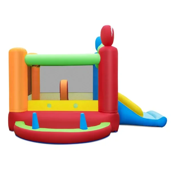 Château Gonflable avec Souffleur 680W Toboggan 50 Balles Océanique Fosse à Balles Panier de Basket Décorations de Sucette