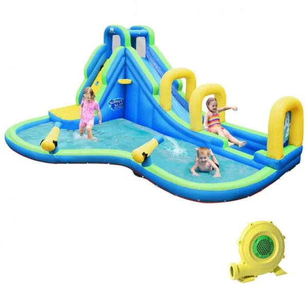 Château Gonflable avec Toboggan Aquatique Pistolet de l'eau Fait en Polyester-Convient pour 4 Enfants de 4 à 12 Ans-Charge Max 120 kg