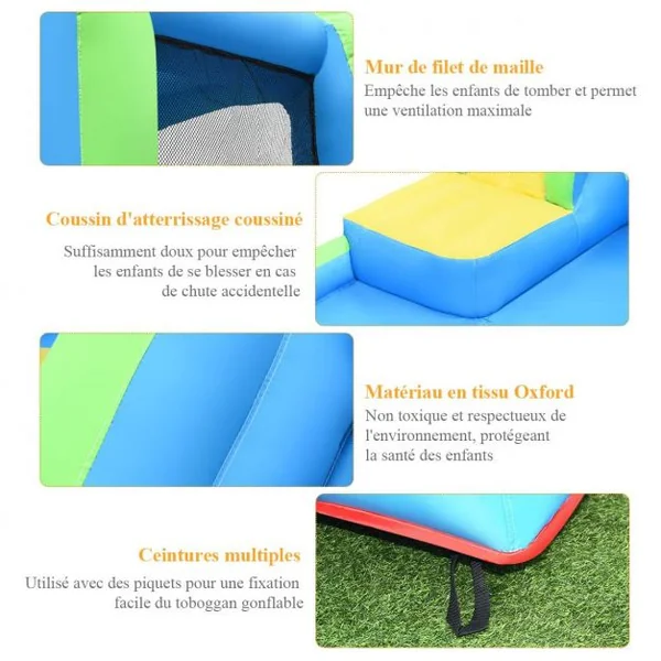 Château Gonflable avec Toboggan Aquatique Pistolet de l'eau Fait en Polyester-Convient pour 4 Enfants de 4 à 12 Ans-Charge Max 120 kg