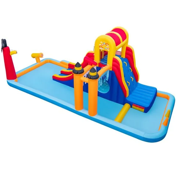 Château Gonflable en Forme Boîte avec Toboggan Aquatique & Mur d’Escalade Charge 90kg pour 3 Enfants de 3-10 Ans 693x295x263 cm Sans Souffleur