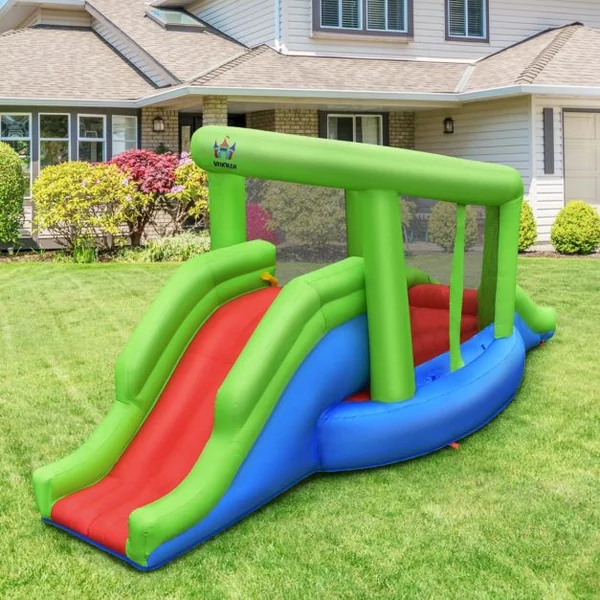 Château Gonflable en Forme de Escargot avec 2 Toboggans Maison de Rebond Gonflable avec Mur d'Escalade Panier de Basket Ventilateur non inclus