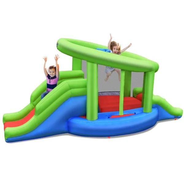 Château Gonflable en Forme de Escargot avec 2 Toboggans Maison de Rebond Gonflable avec Mur d'Escalade Panier de Basket Ventilateur non inclus