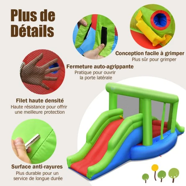 Château Gonflable en Forme de Escargot avec 2 Toboggans Maison de Rebond Gonflable avec Mur d'Escalade Panier de Basket Ventilateur non inclus