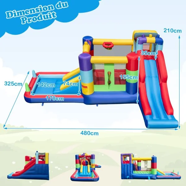 Château Gonflable Maison Rebondissante Gonflable avec Souffleur de 680W Toboggan et Zone de Saut Maison de Jeu Gonflable pour 3 - 10 Ans