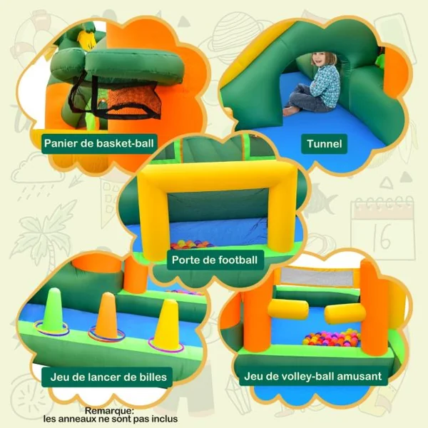 Château Gonflable Tropical 8 en 1 avec Toboggan Maison de Saut Gonflable avec 50 Balles Océaniques 2 Piscines à Balles Charge 180 kg