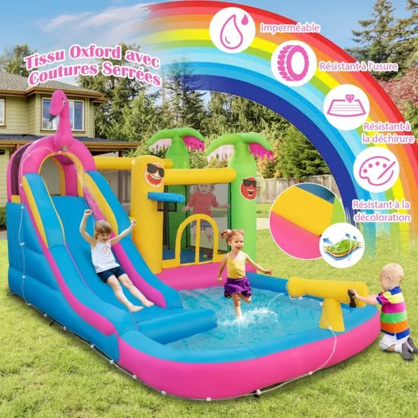 Château Gonflable Tropicale avec Ventilateur 680W 50 Balles Océaniques