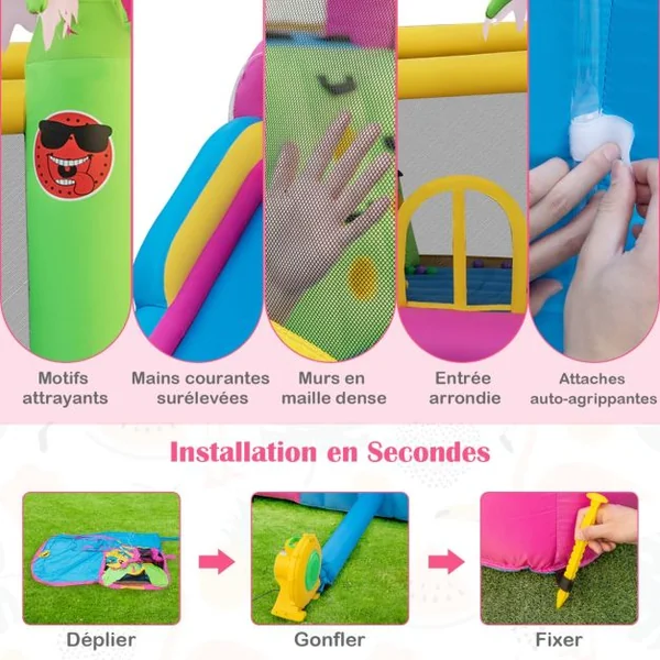 Château Gonflable Tropicale avec Ventilateur 680W 50 Balles Océaniques