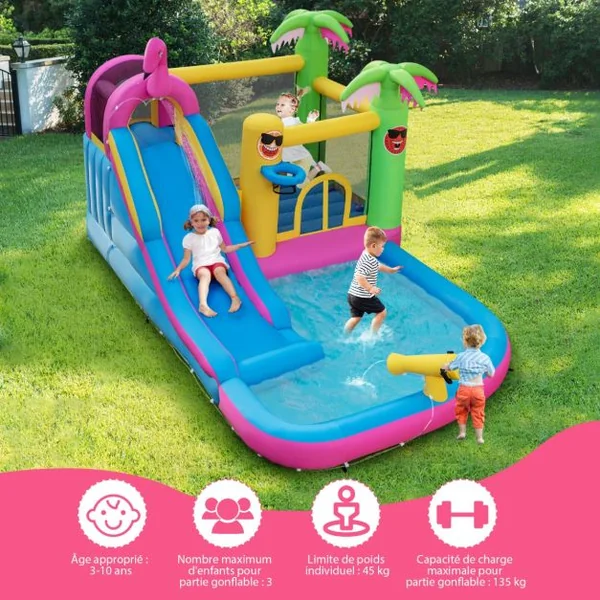 Château Gonflable Tropicale avec Ventilateur 680W 50 Balles Océaniques